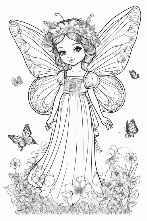 Coloring page of a fairy princess