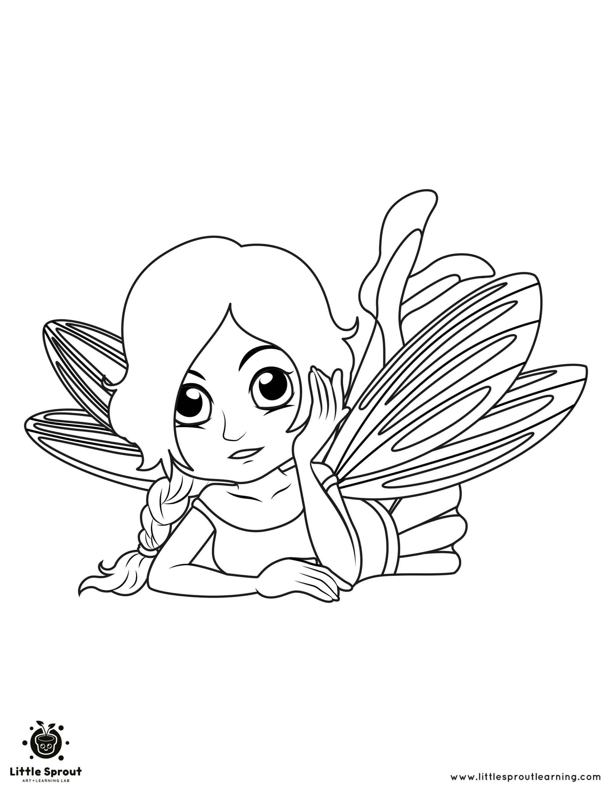 Big eyes of princess relaxing fairy coloring page