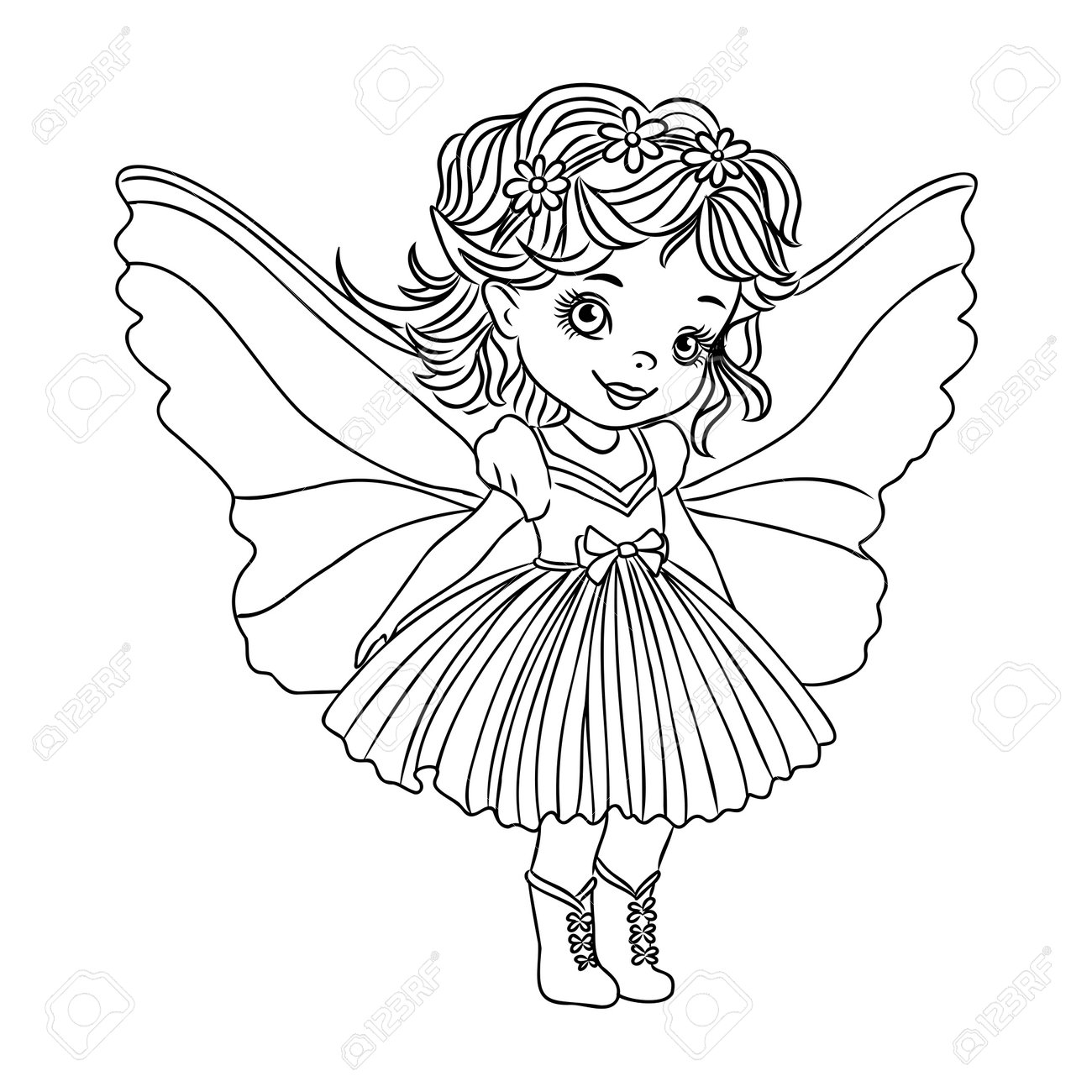 Beautiful princess fairy tinkerbell with buttlerfly coloring page royalty free svg cliparts vectors and stock illustration image