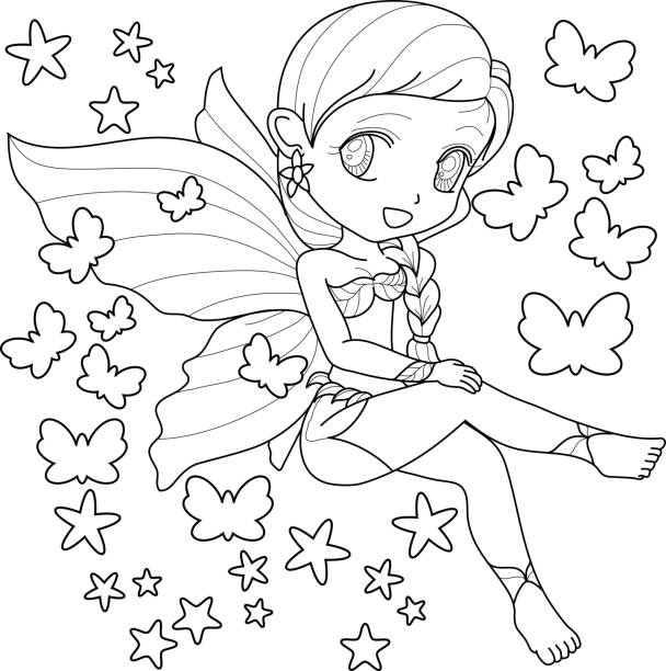 Fairy princess coloring pages pictures stock illustrations royalty