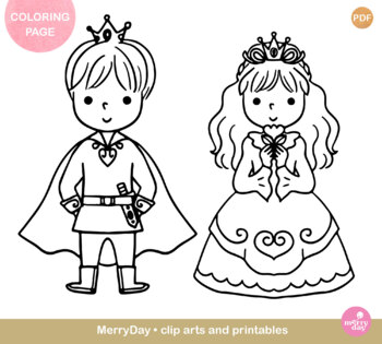 Prince and princess coloring pages by merryday for kids tpt