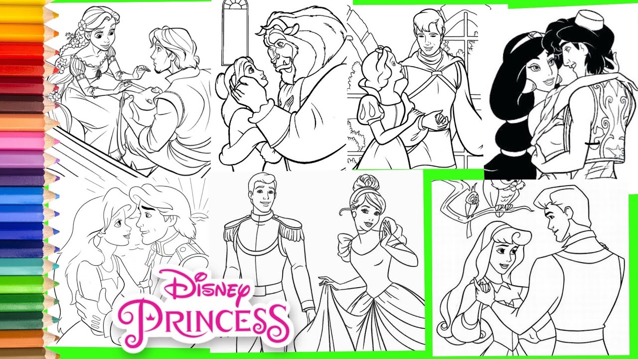 Coloring disney princes princesses copilation coloring pages for kids