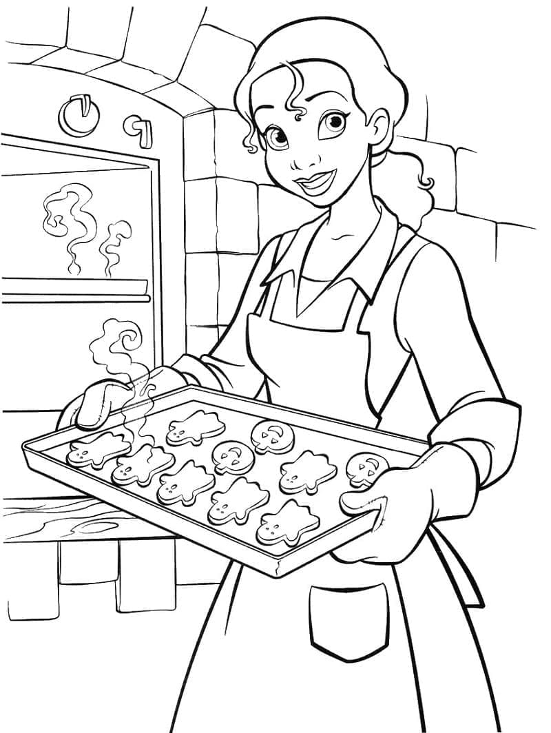 Tiana is making cookies coloring page