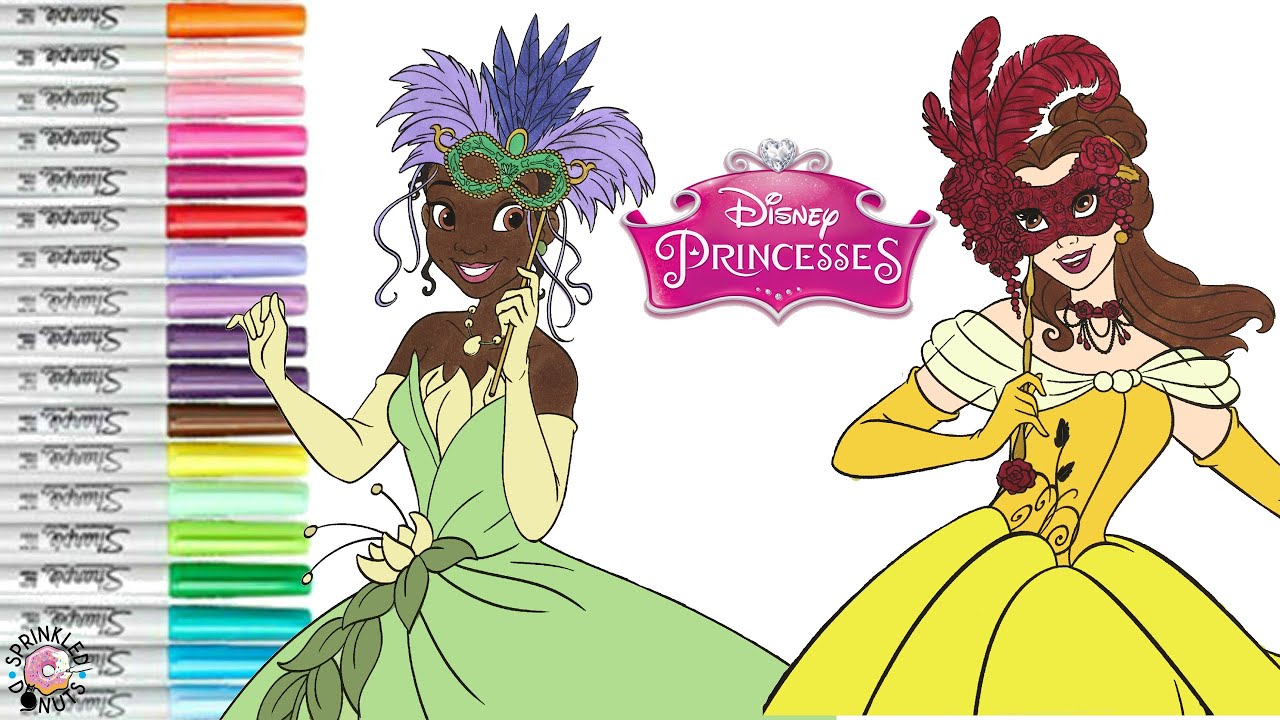 Disney princess coloring book pages tiana belle and snow white