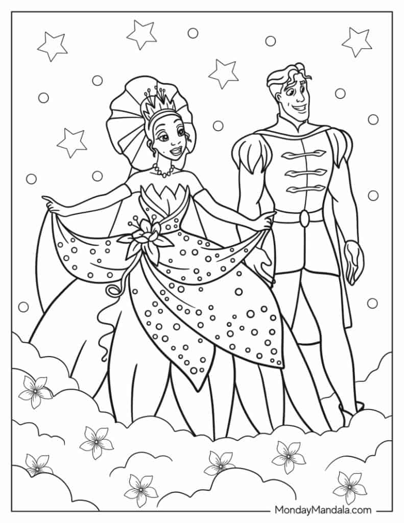 Princess the frog coloring pages free pdf printables