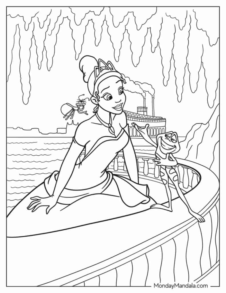 Princess the frog coloring pages free pdf printables