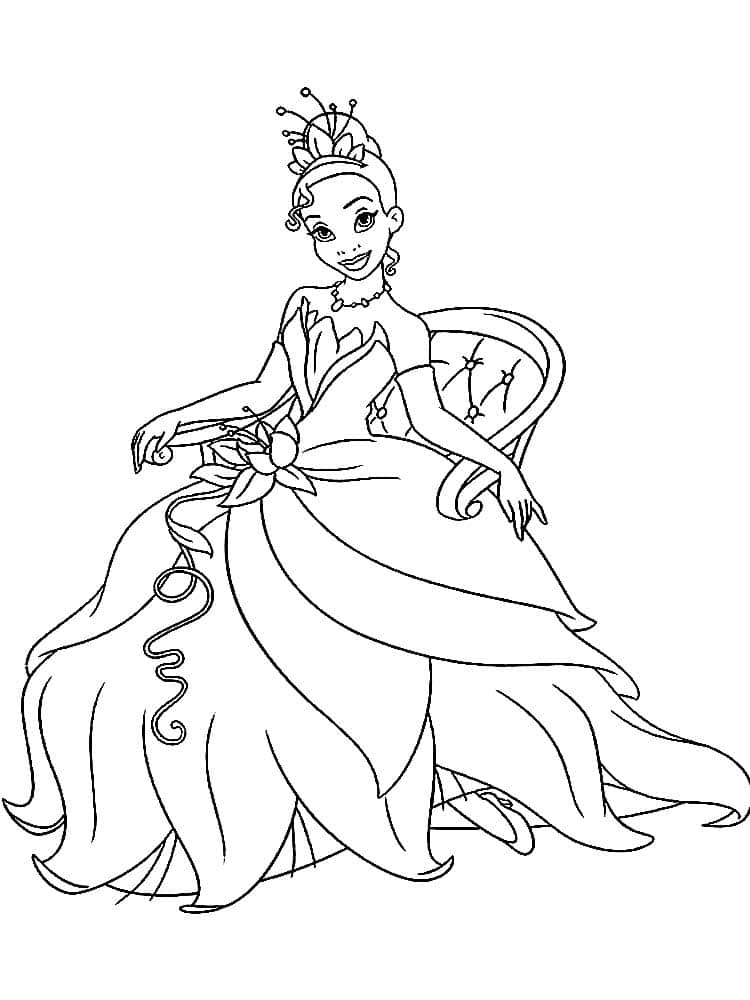 The princess sitting in a chair coloring page