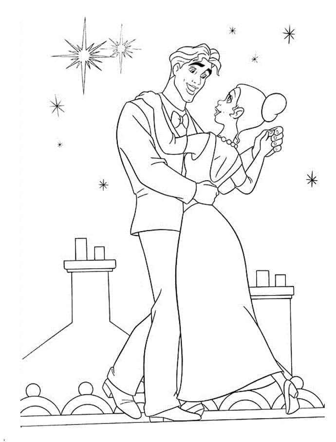 Prince naveen with princess tiana coloring page