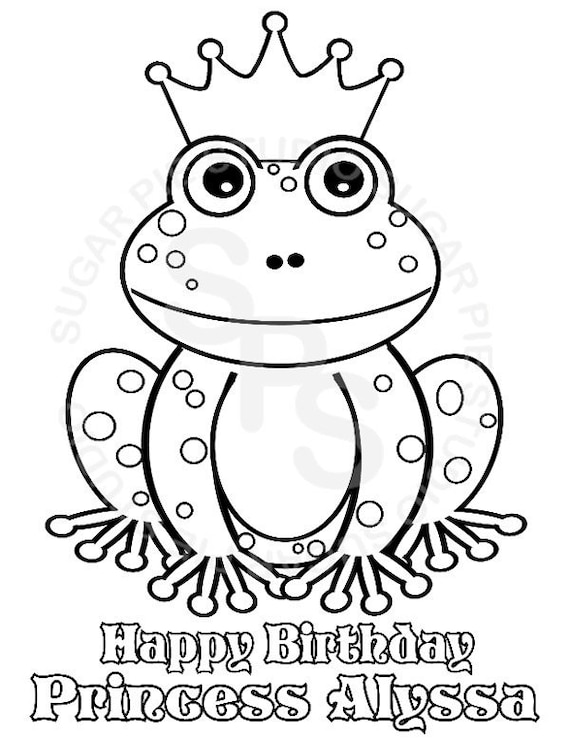 Personalized princess frog coloring page birthday party favor colouring activity sheet personalized printable template