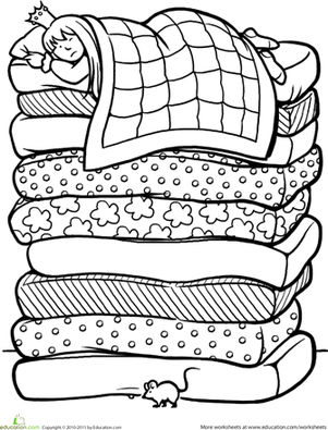 Color the princess and the pea worksheet education princess and the pea fairy tale crafts fairy tales preschool