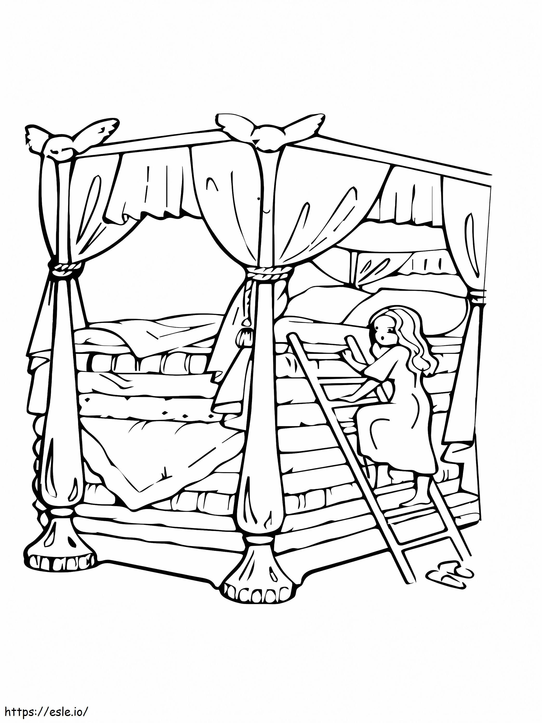 Adorable princess and the pea coloring page