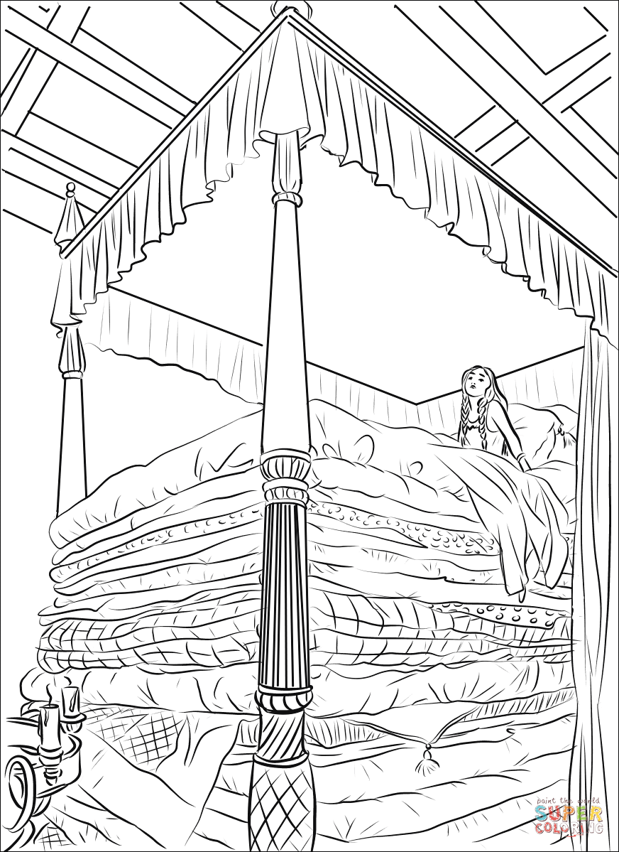 Princess and the pea coloring page free printable coloring pages