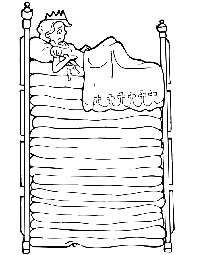 Princess and the pea coloring page princess on mattresses