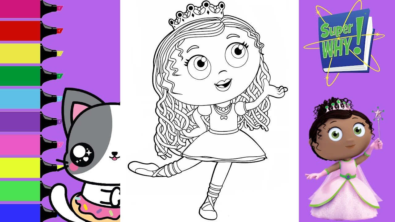 Coloring super why princess pea dancing coloring book pages sprinkled donuts jr