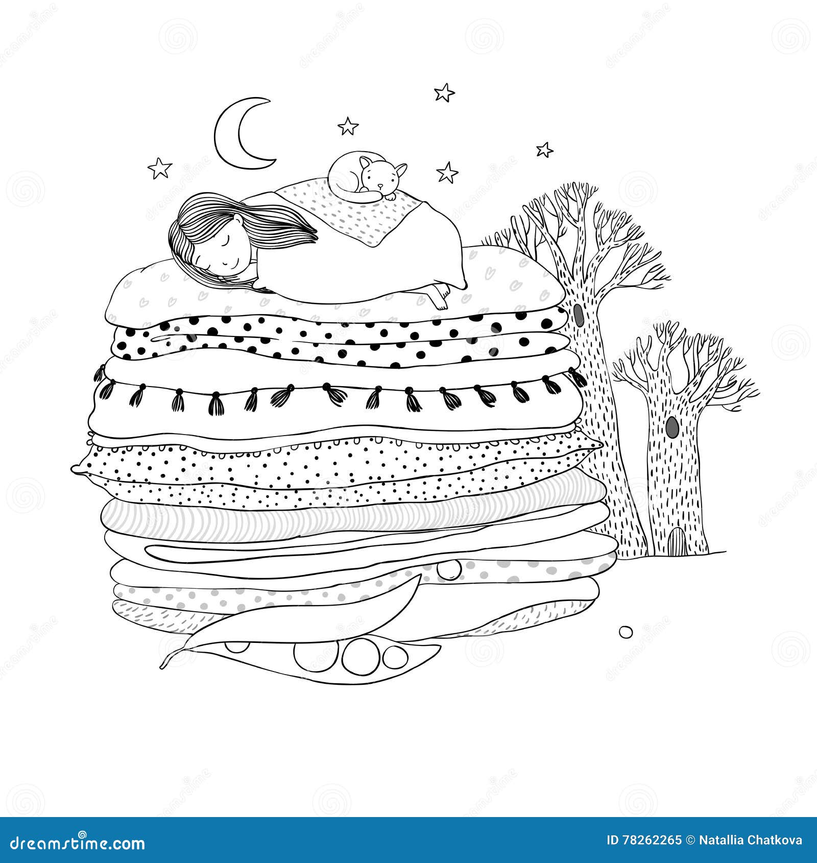 Princess on the pea stock vector illustration of coloring