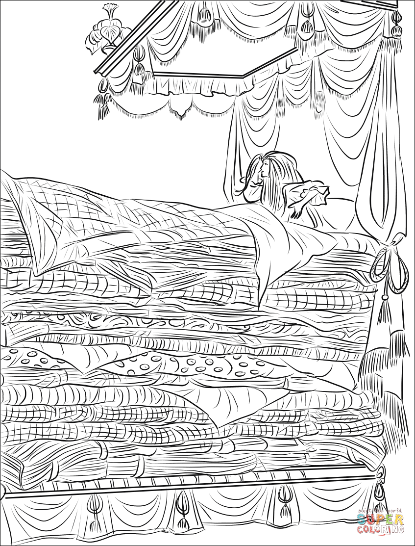 Princess on the pea coloring page free printable coloring pages