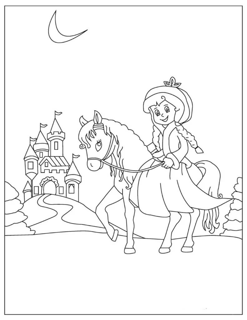 Princess riding horse coloring page