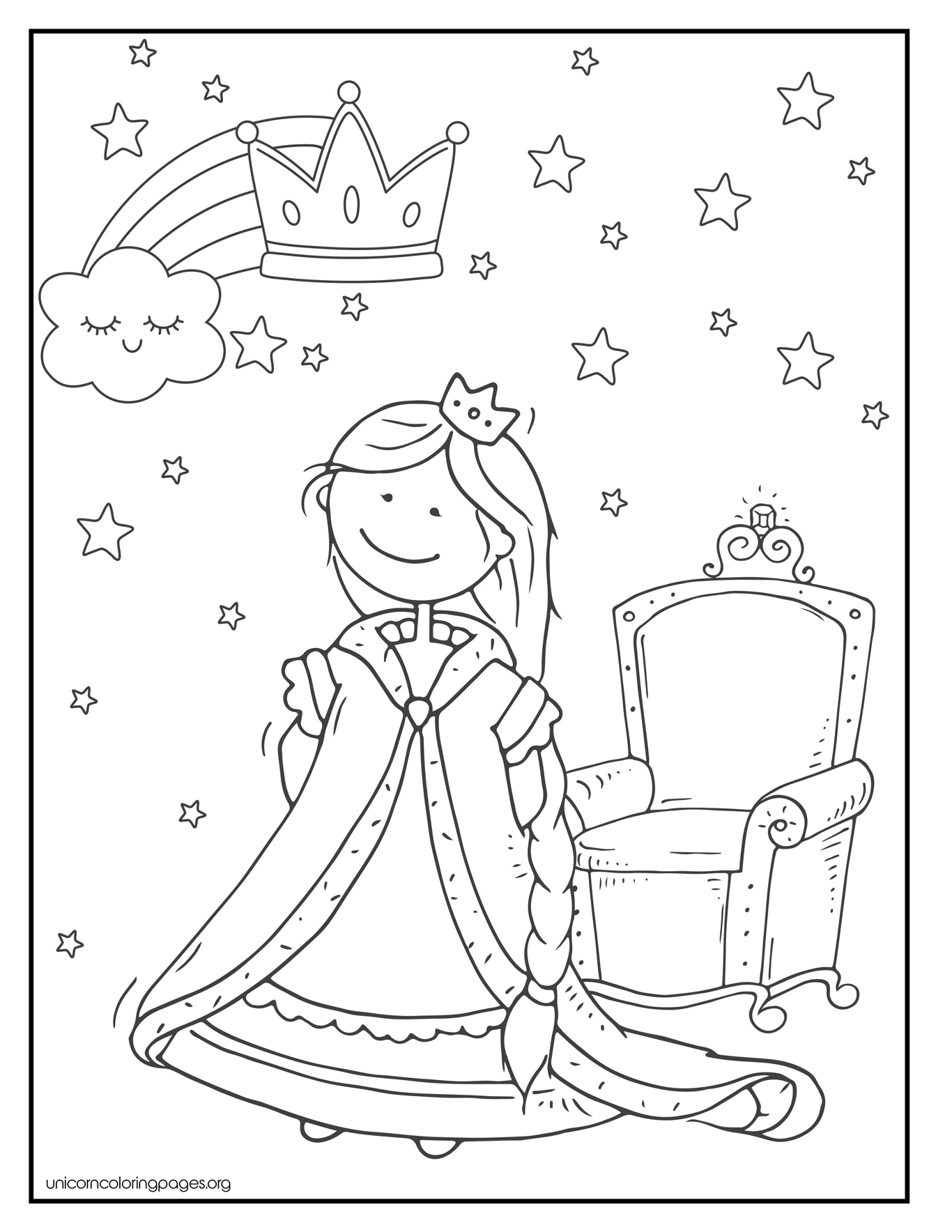 Free princess coloring pages for kids printable easy sheet