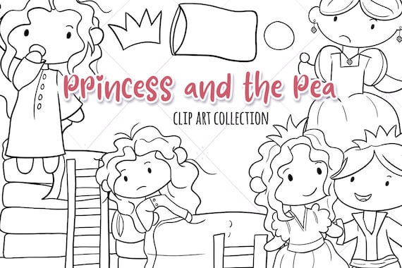 Princess and the pea fairy tale digital stamps kids coloring pages black and white princess illustrations