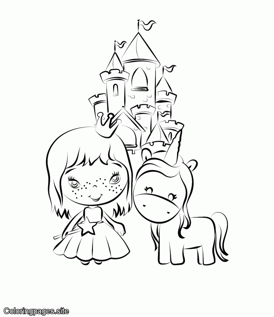 Royal princess and unicorn coloring page