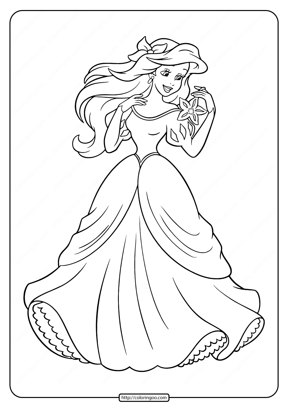 Printable princess ariel coloring pages for girls