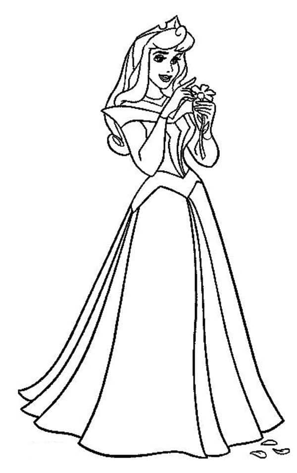 Princess aurora with flower coloring page