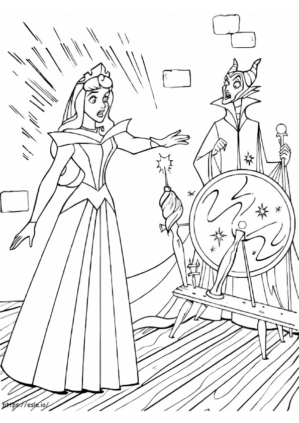 Maleficent and aurora coloring page