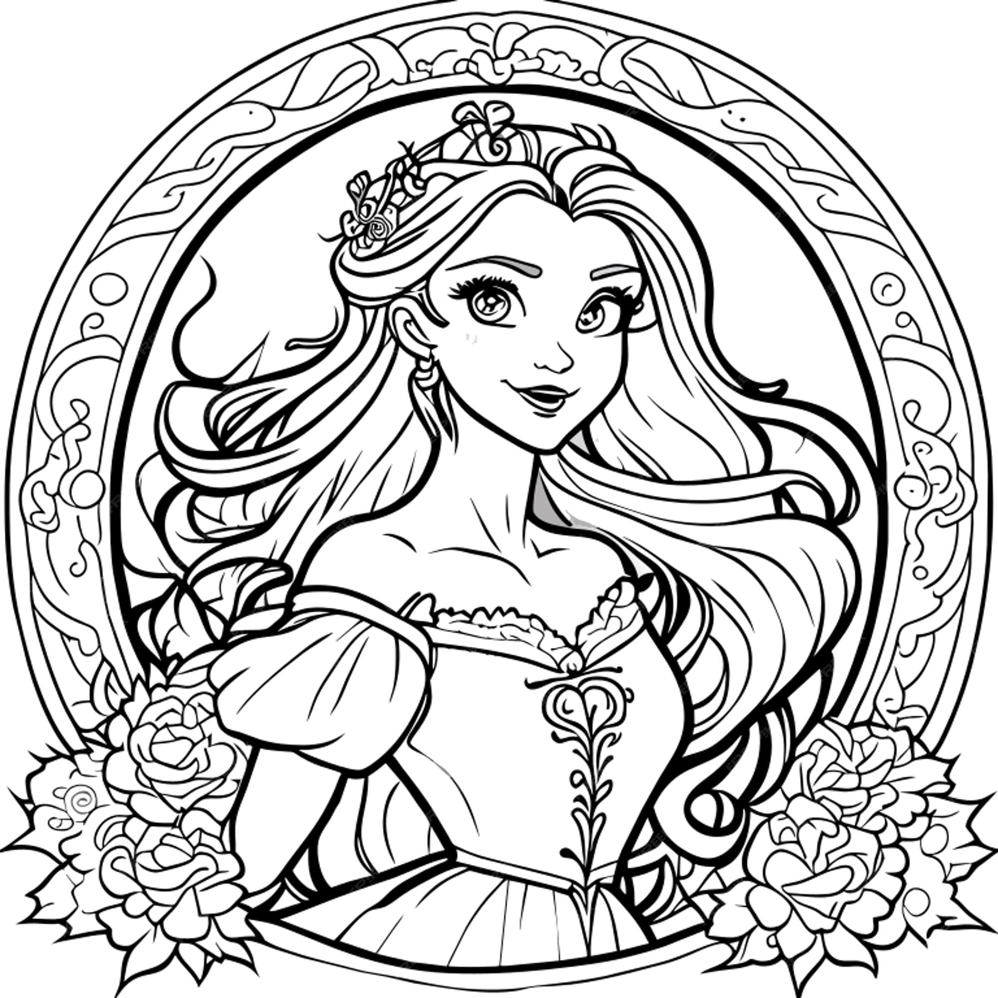 Premium vector beautiful princess coloring pages vector art white background coloring book line art