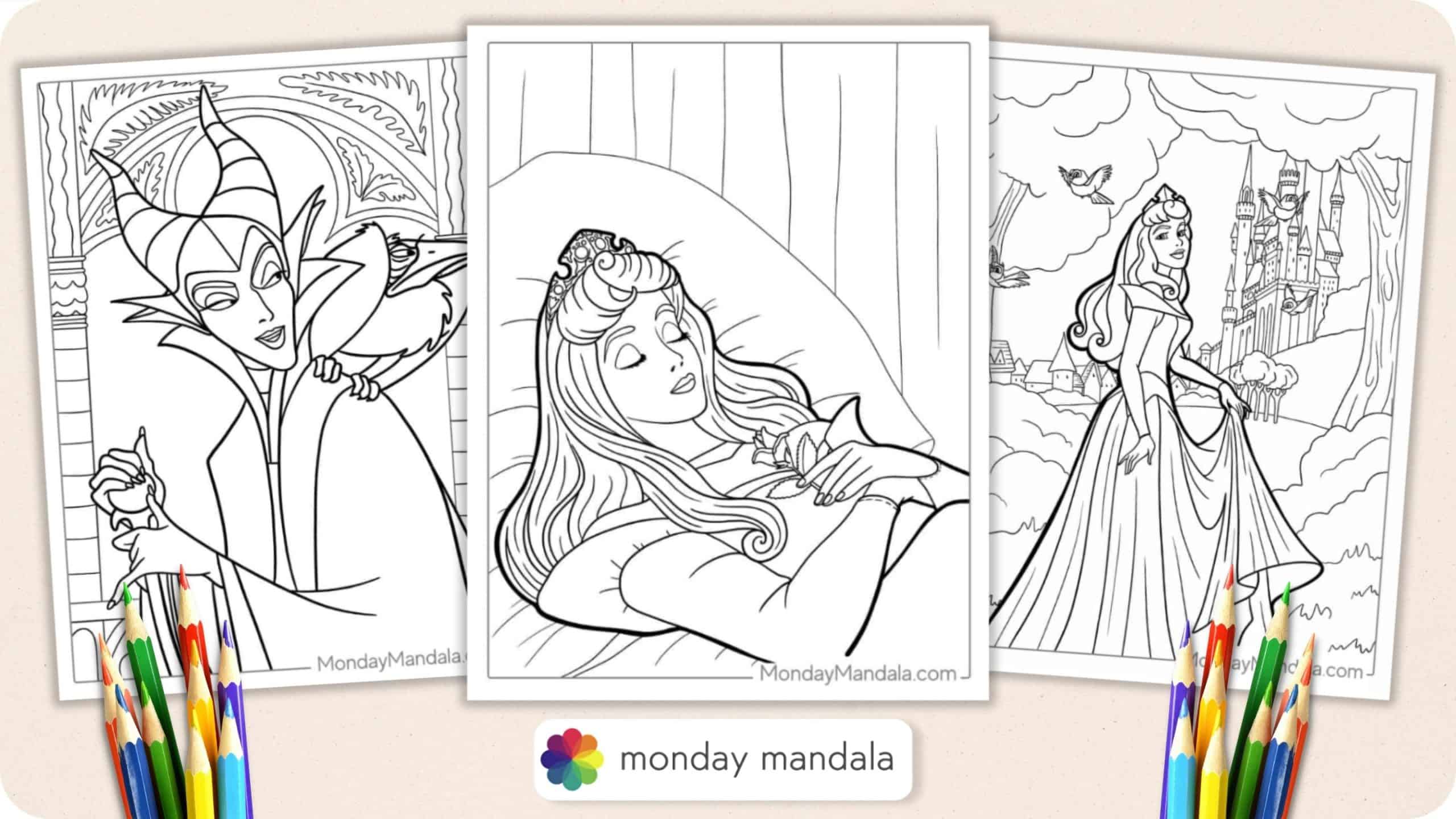 Sleeping beauty coloring pages free pdf printables