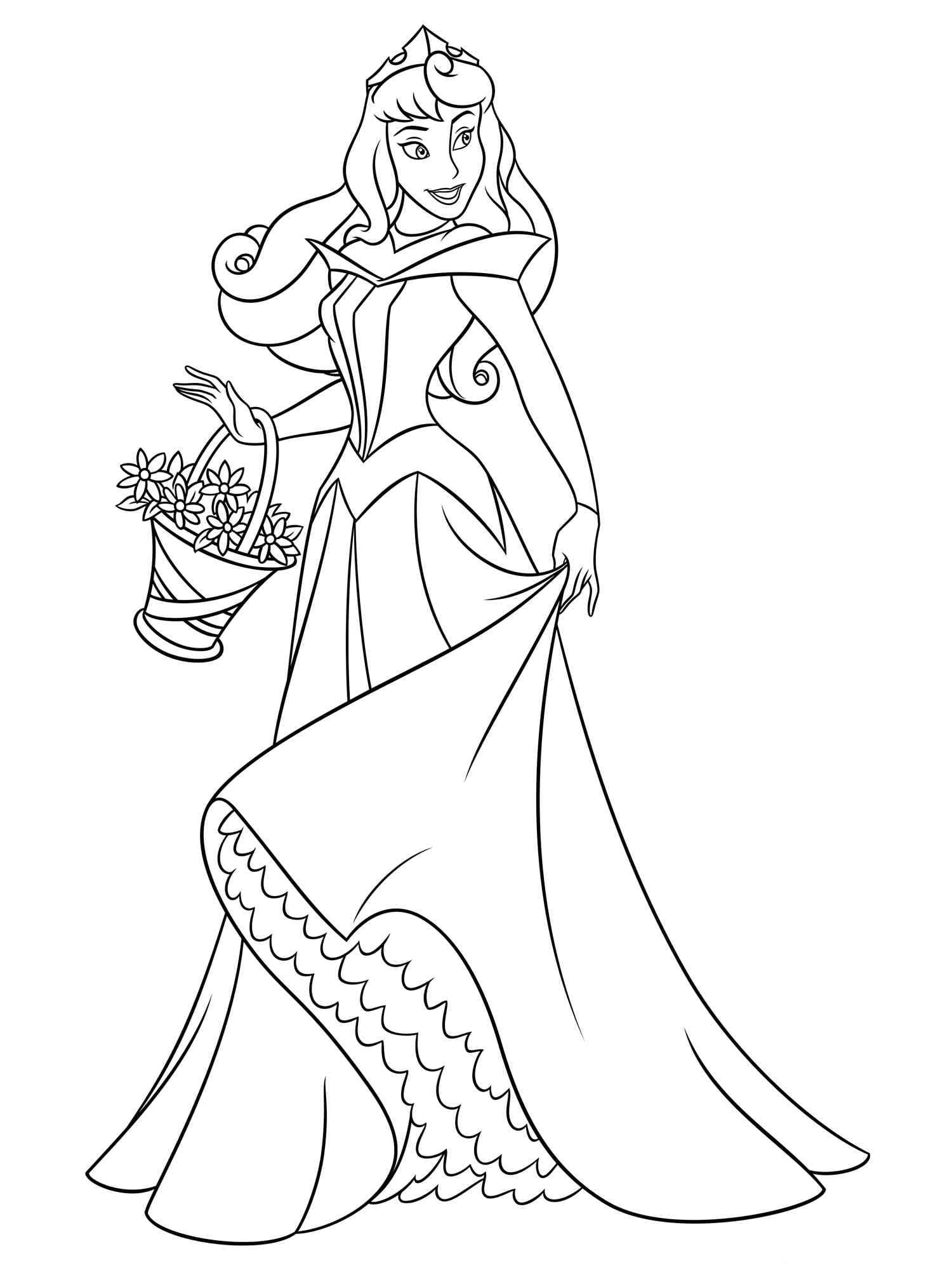 Princess aurora and flower basket coloring page