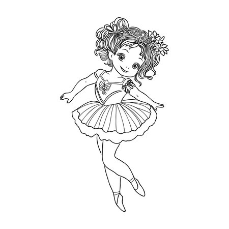 Beautiful little ballerina girl little girl coloring page prinsess vector