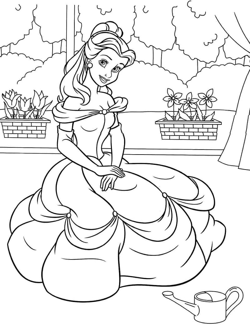 Happy princess belle coloring page