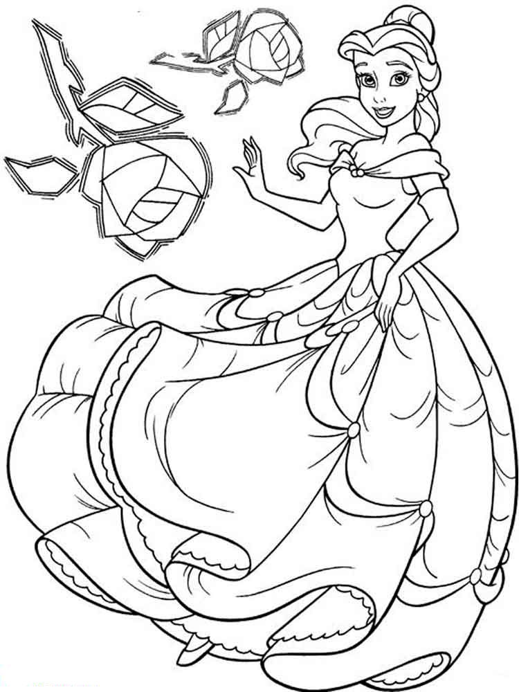Princess belle with flowers coloring page