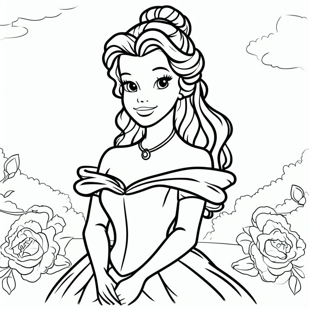 Smiling princess belle coloring page