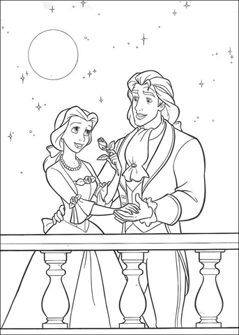 Prince and princess belle coloring page free printable coloring pages