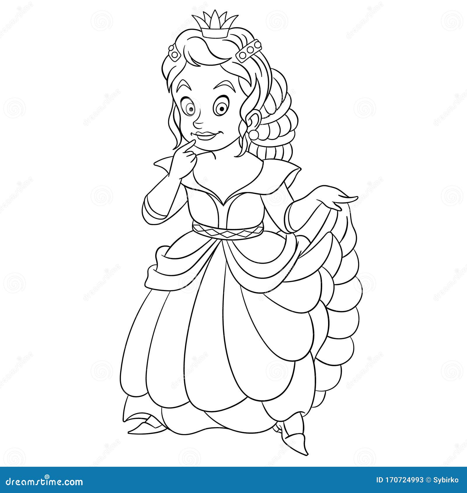 Coloring page with princess stock vector