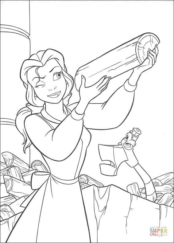 Princess belle is holding a log coloring page free printable coloring pages