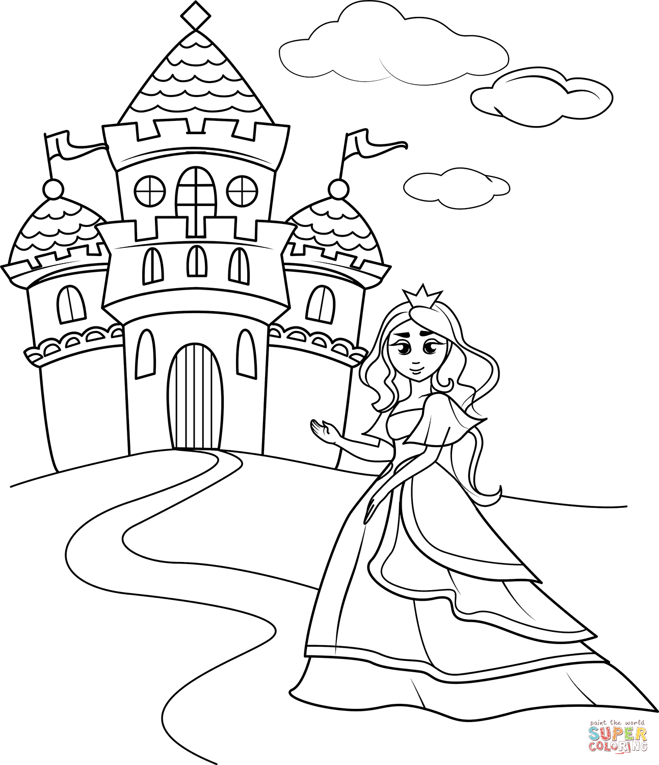 Princess castle coloring page free printable coloring pages