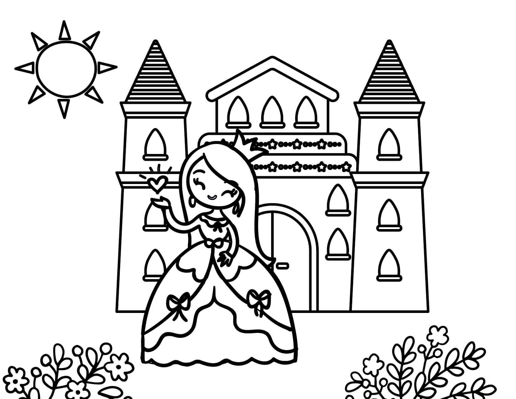 Princess with castle coloring page