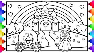 Princess castle coloring page ðððlearn to draw a princess castle rainbow and princess carriage