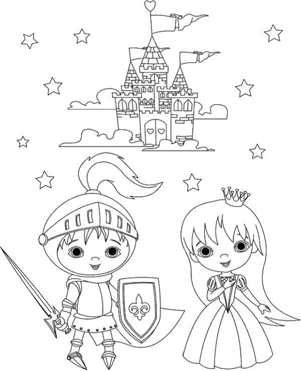 Princess knight castle coloring sheet