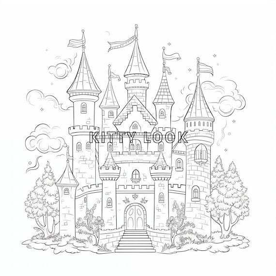 Castles coloring for adults and children printable castle turrets coloring book castle coloring high resolution