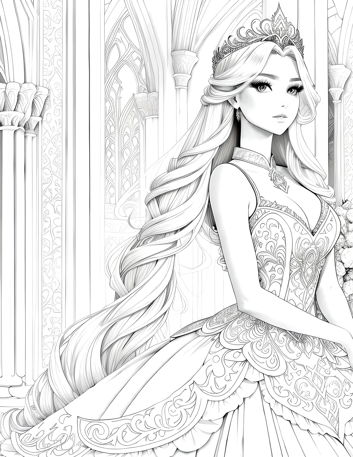 Magic of princess and castle coloring pages