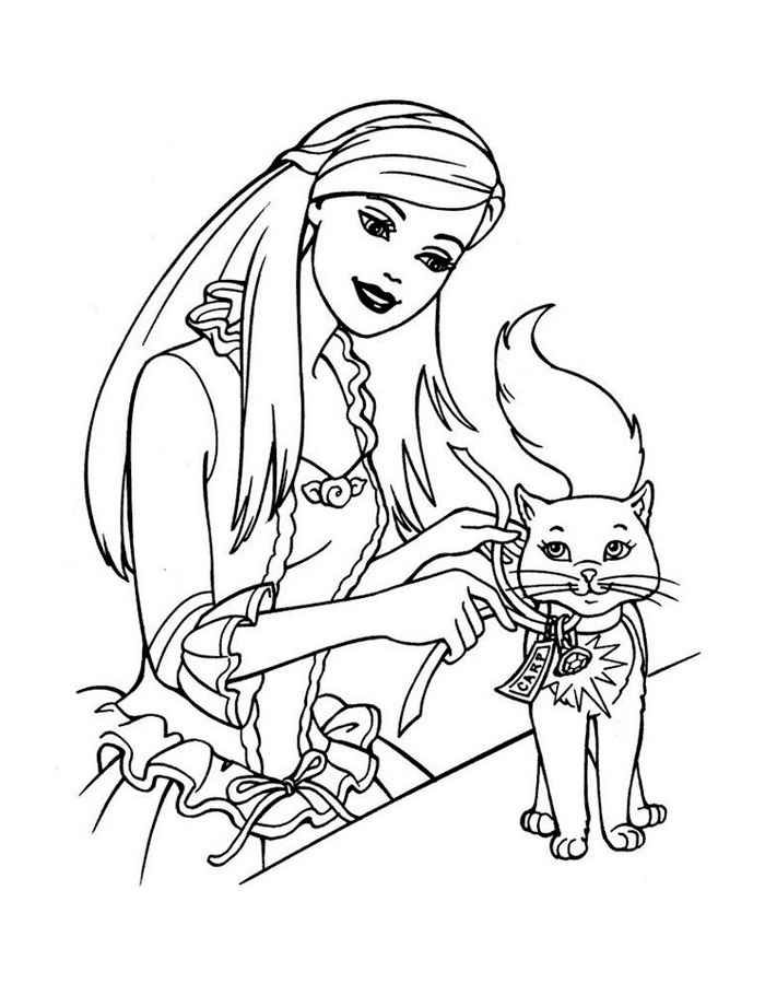 Barbie with a cat coloring page