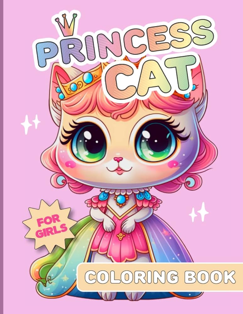 Princess cat coloring book for girls ages