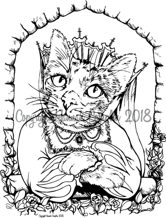 Cat coloring page princess cat by hannah plin pdf download extra free pdf illustration artwork nerd feline cat fantasy medieval cute