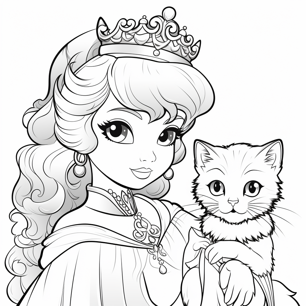 Princess kitten coloring pages