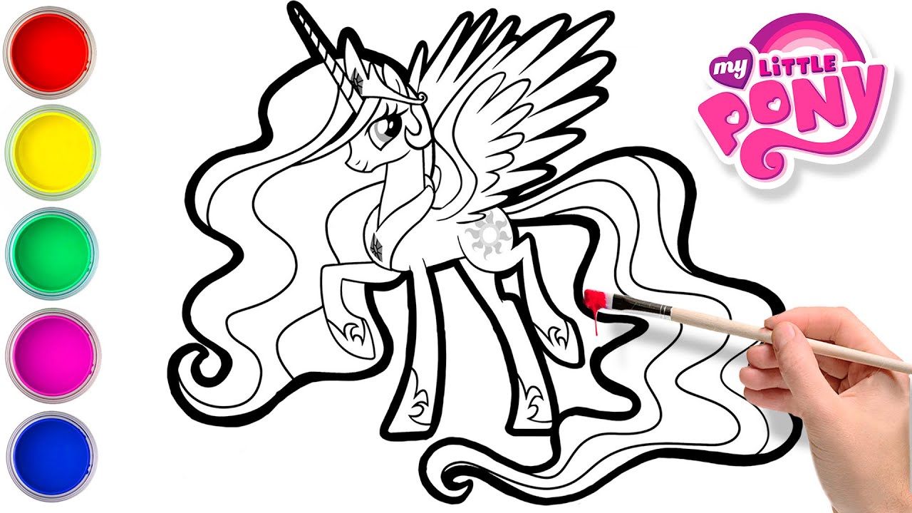 Painting and coloring princess celestia fro y little pony fun art activity for kids