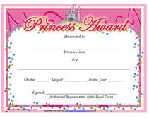 Free printable princess award certificates templates