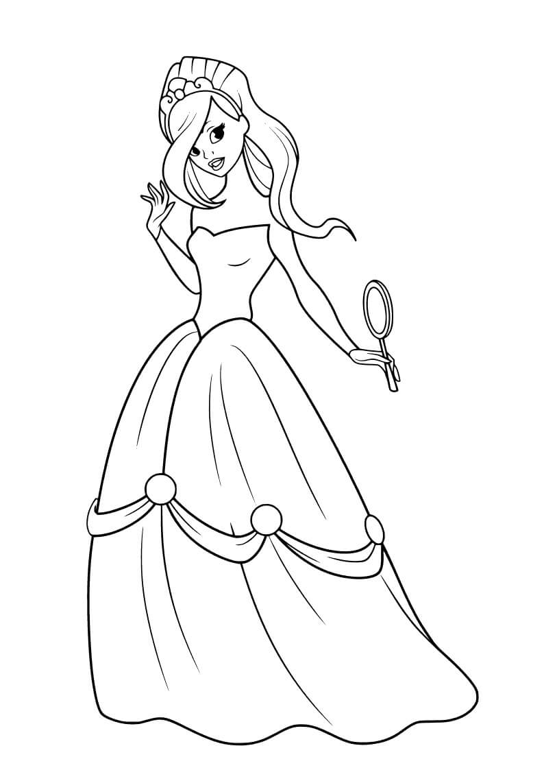 Princess holding mirror coloring page